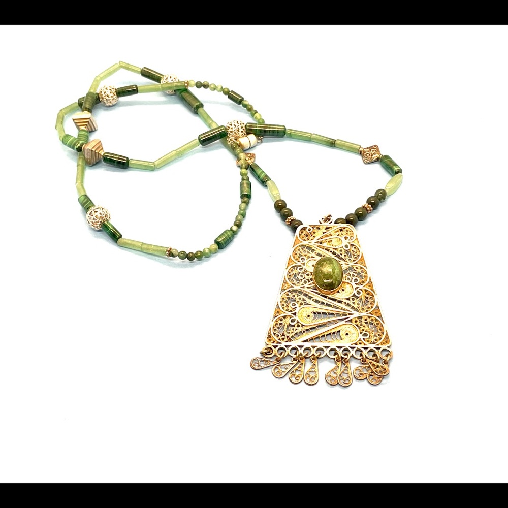 Vintage Sterling Malachite Necklace